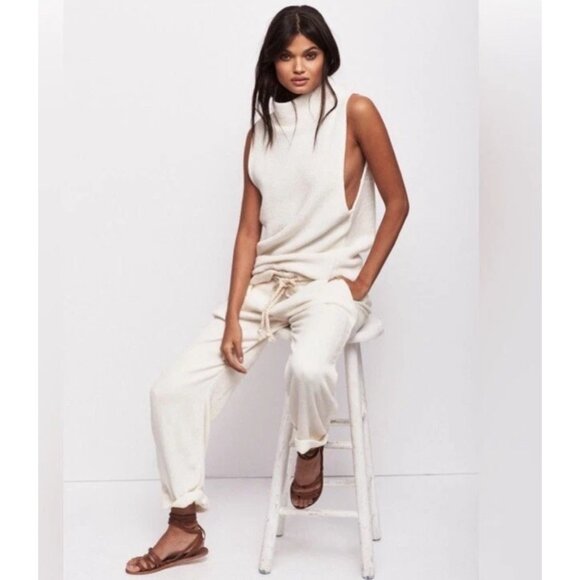 Free People Isla Ottoman Ribbed Tunic Sweater Funnel Neck Ivory White Size Small - Picture 1 of 6